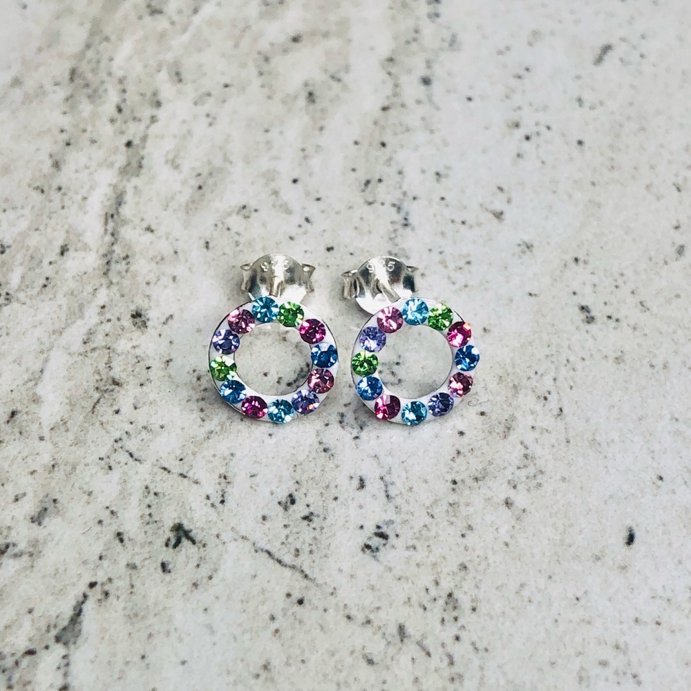 925 Sterling Silver Rainbow Crystal Earrings